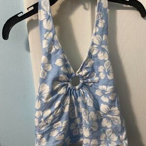 Hollister Light Blue Floral Halter Top